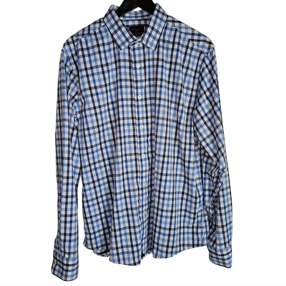UNTUCKit Mezzacorono Blue Plaid Button Up Shirt Mens Size Large Stretch Workwear - Picture 1 of 13